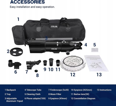 ESSLNB Teleskop astronomiczny 40080 400mm/80mm HIT