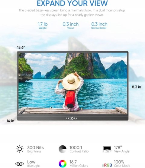PRZENOŚNY MONITOR ARZOPA Z1 15,6'' PC PS5 XBOX HIT PRZENOŚNY MONITOR ARZOPA Z1 15,6'' PC PS5 XBOX HIT
