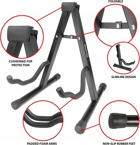 Rockjam RJGS01 Uniwersalny Przenośny Stojak na Gitarę - Czarny