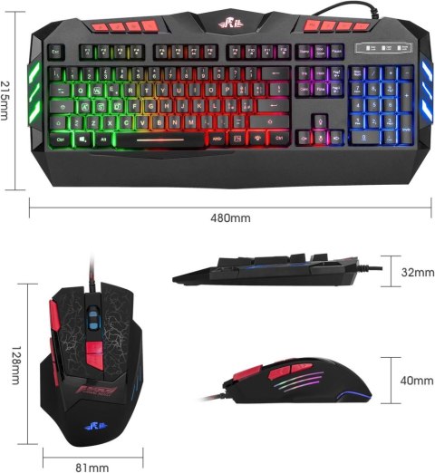 Zestaw klawiatura + mysz Rii RK900 USB RGB gamingowa UKŁAD NIEMIECKI