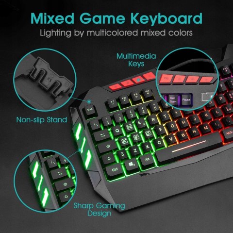 Zestaw klawiatura + mysz Rii RK900 USB RGB gamingowa UKŁAD NIEMIECKI