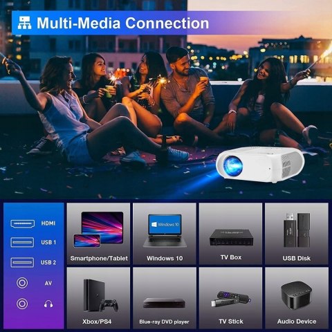 Projektor LED Winnes S5 czarny 6500 lumenów WIFI HDMI USB