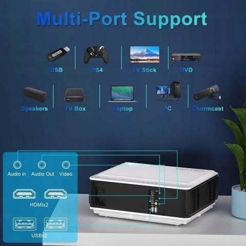 Projektor LED TOPTRO TR82 biały HD 4K WIFI 7500 LM WALIZKA W ZESTAWIE