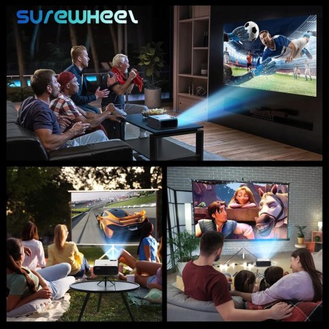 SUREWHEEL Projektor 12000 lumenów 5G WiFi Bluetooth, E60 Full HD 1080P