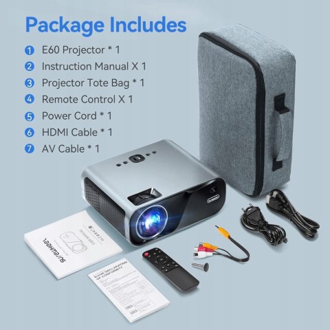 SUREWHEEL Projektor 12000 lumenów 5G WiFi Bluetooth, E60 Full HD 1080P