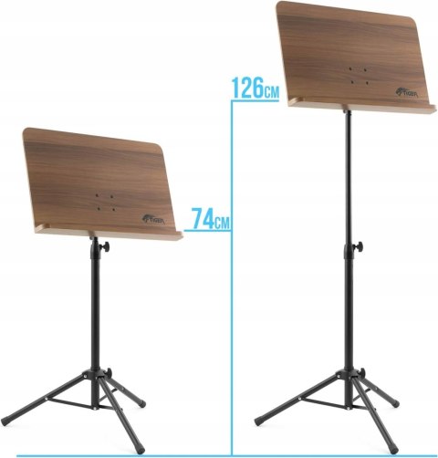 Stojak na nuty z drewna Tiger MUS35-BK , Drewno, 12 x 36 x 64 cm max 126 CM