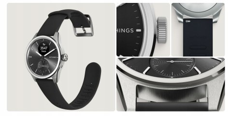 Withings Scanwatch 2, zegarek EKG, pomiarem pulsu, temperatury, 42mm, black