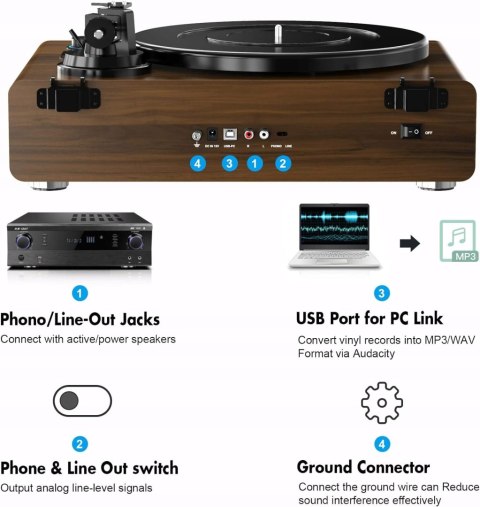 GRAMOFON DIGITNOW B600 BLUETOOTH WOOD OKAZJA HIT!