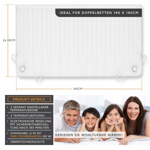 Brandson Elektryczny Koc Automatyczny 160 x 140 cm