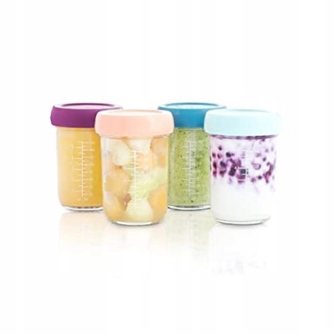 Szklane słoiczki na żywność Babymoov Babydols 240 ml 4 szt. kolorowe