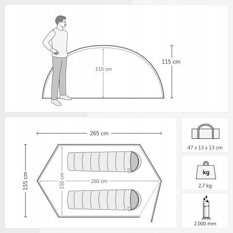 Namiot turystyczny Just Camp Fargo 1 szary