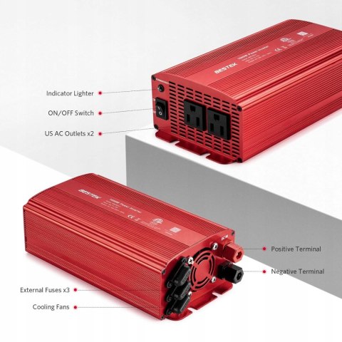 Przetwornica falownik Bestek 600W 12V do 110V + Adapter samochodowy