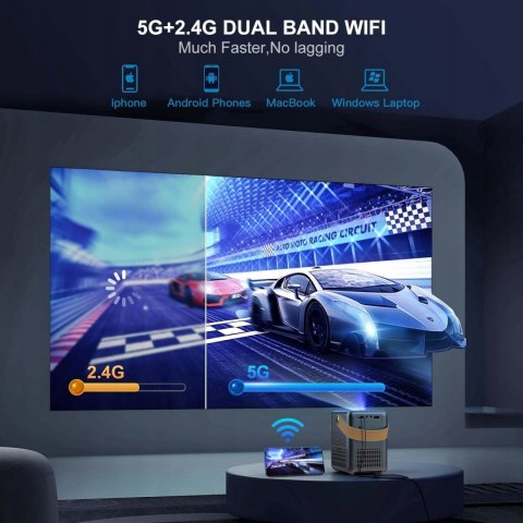 Wimius P61 przenośny projektor 8000 lum 5G WiFi Bluetooth HD 1080P MAC / PC