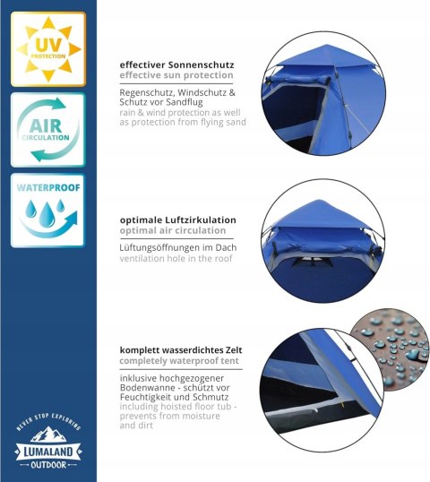 Namiot turystyczny Lumaland Outdoor Pop Up 3-osobowy niebieski