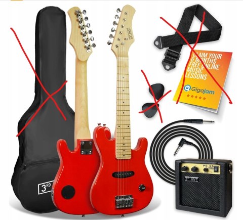 3RD AVENUE ZESTAW GITARY ELEKTRYCZNEJ 1/4 CZERWONA IDEALNA DLA DZIECI
