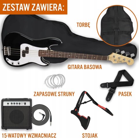 3rd Avenue Zestaw (4/4) Czarnej Gitary Basowej Dla Poczatkujacych!!!