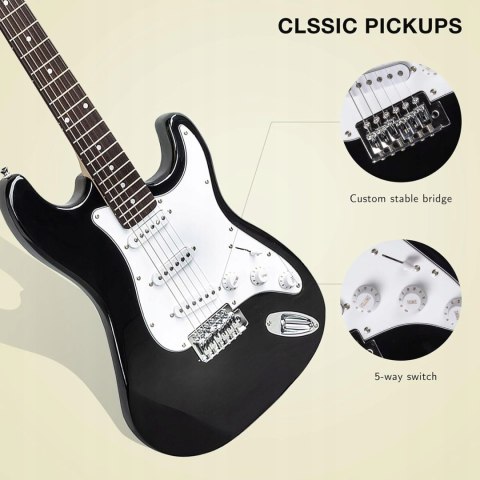 Display4top Gitara elektryczna idealna dla poczatkujacych czarno-biała