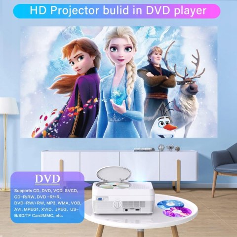Projektor Dxyiitoo PD-201 biały budowany odtwarzacz DVD, 12000LM Projektor Dxyiitoo PD-201 biały budowany odtwarzacz DVD, 12000LM
