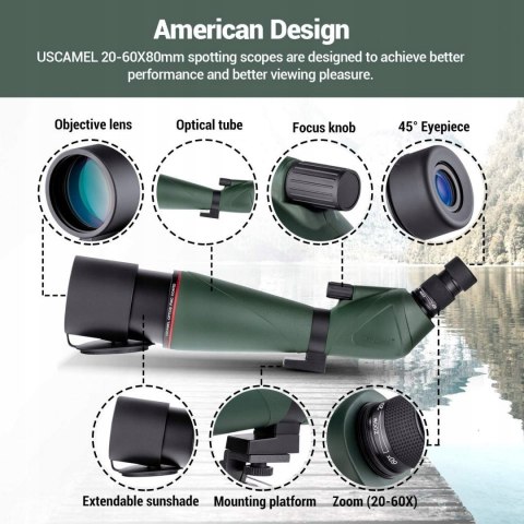 Teleskop kątowy monokularowy HD Uscamel 20-60x80 Wodoodporna IPX7