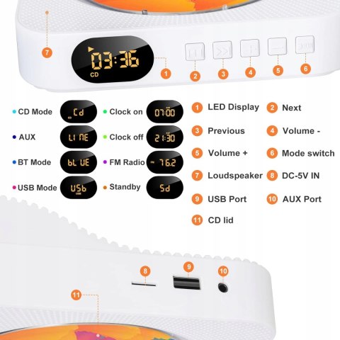 ODTWARZACZ PŁYT CD LIPHIER BEZPRZEWODOWY BLUETOOTH, BIURKOWY WIELOFUNKCYJNY