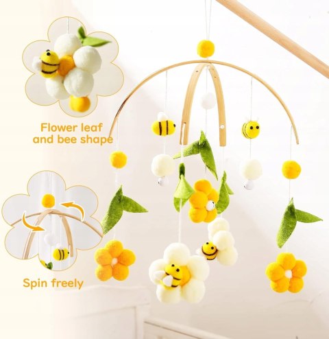 Youuys wiszący mobil z kulkami pszczołami i kwiatami dzwonek do łóżeczka