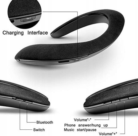Głośnik naramienny do smartfona Bezprzewodowy Bluetooth na szyję (czarny) Głośnik naramienny do smartfona Bezprzewodowy Bluetooth na szyję (czarny)