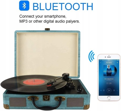 Gramofon vintage 3-biegowy winylowy gramofon Bluetooth z głośnikiem stereo