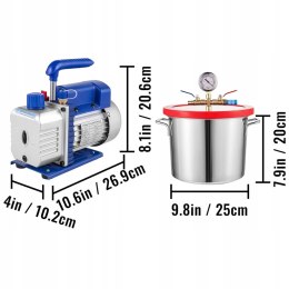 OldFe komora próżniowa z pompą próżniową 3 CFM (7,6 l)