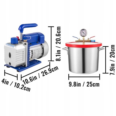 OldFe komora próżniowa z pompą próżniową 3 CFM (7,6 l) OldFe komora próżniowa z pompą próżniową 3 CFM (7,6 l)