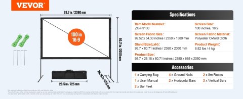 EKRAN PROJEKCYJNY ZE STOJAKIEM 100 cali HD 4K REKREACYJNY ZEWNĘTRZNY EKRAN EKRAN PROJEKCYJNY ZE STOJAKIEM 100 cali HD 4K REKREACYJNY ZEWNĘTRZNY EKRAN