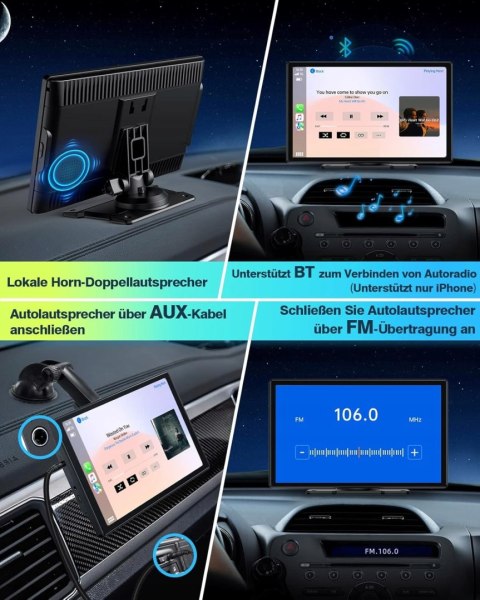 EYETOO CarPlay & Android Auto radio samochodowe, 9-calowe, przenośne.
