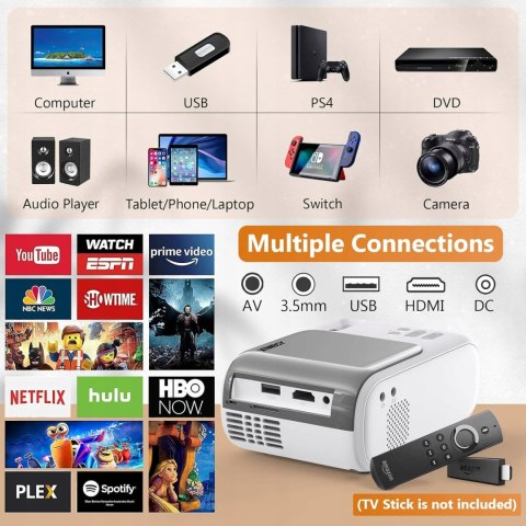 Projektor LCD XIWBSY Bluetooth 1080P obsługiwany, 5G WiFi LED