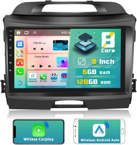 Hikity Radio Samochodowe Android 9" dla Kia Sportage 2010-2016 GPS i WiFi