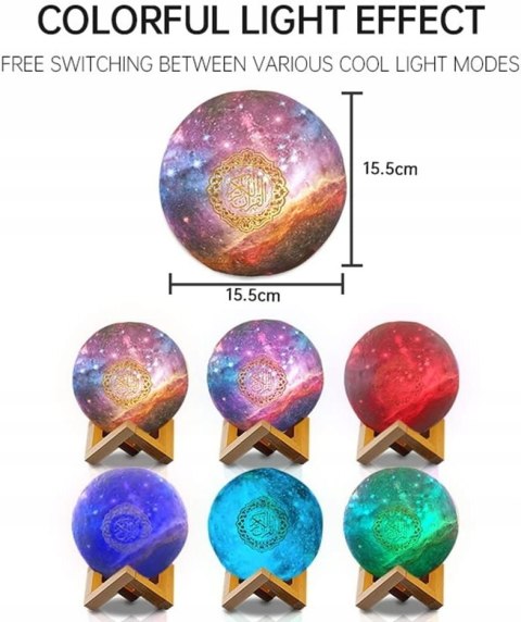 OBEST głośnik koranu Koran 3D lampa księżycowa muzułmański odtwarzacz