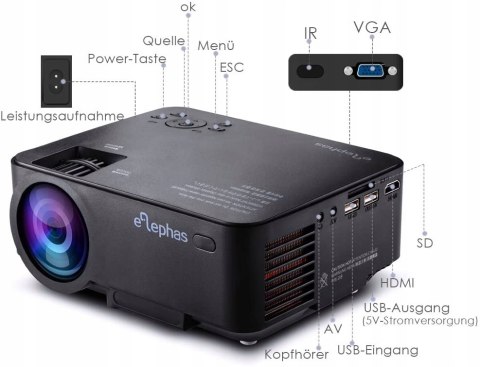 Projektor Elephas T20 CZARNY DO FILMÓW W DOMU HIT