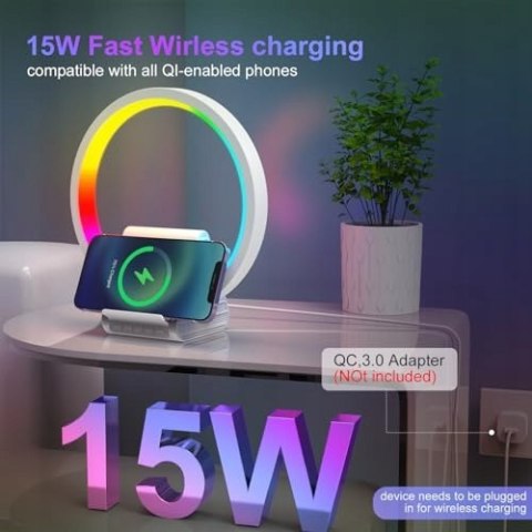 AUYLE Lampka nocna Głośnik BT Ładowarka 15W Lampa Atmosferyczna