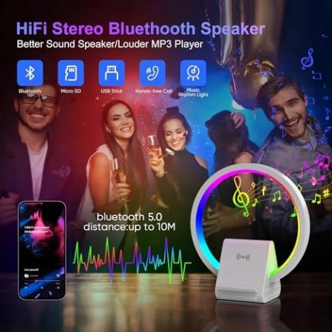 AUYLE Lampka nocna Głośnik BT Ładowarka 15W Lampa Atmosferyczna