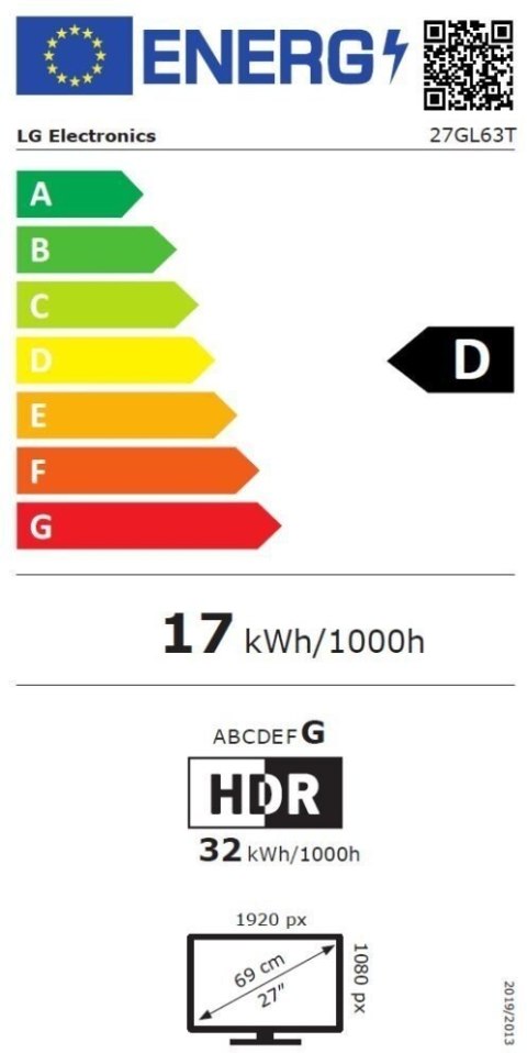 Monitor LG UltraGear IPS HDR 10 144Hz 27GL63T 27 " 1920 x 1080 px
