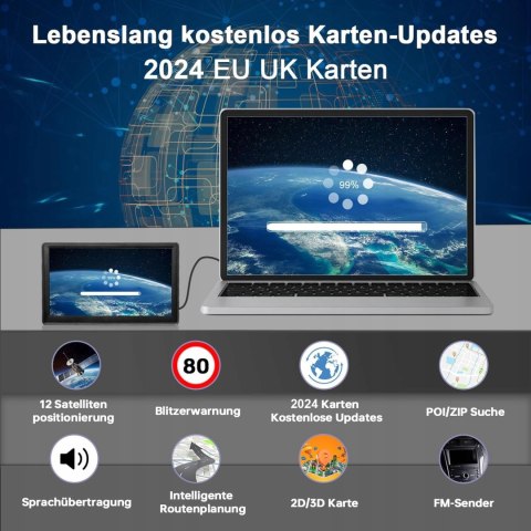 Nawigacja samochodowa 2024 Lehwey 7 cali, Europa Uk, 52 mapy.