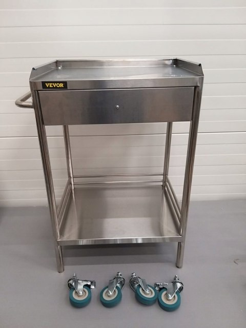 Wózek medyczny VEVOR 2- poziomowy ze stali nierdzewnej o udźwigu 100 kg