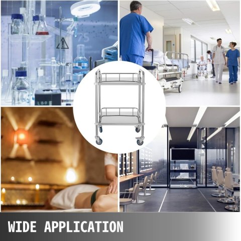 Wózek medyczny VEVOR 2- poziomowy ze stali nierdzewnej o udźwigu 100 kg