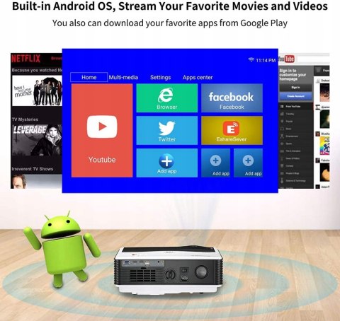 Projektor LED Caiwei A9 biały ANDROID WIFI