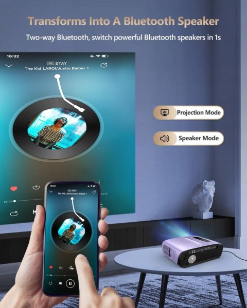 ZCGIOBN Projektor wideo 4K Wifi 1000 ANSI LUMEN