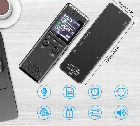 Dyktafon 64GB pamieci 1100 mAh Bateria Rejestrator Glosu