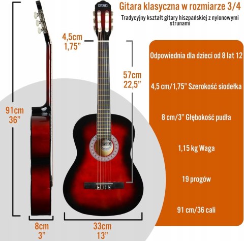 3rd Avenue Hiszpańska gitara klasyczna Kids, w rozmiarze 3/4