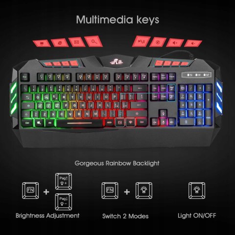 Zestaw klawiatura mysz Rii RK900 USB RGB gamingowa układ de do gier