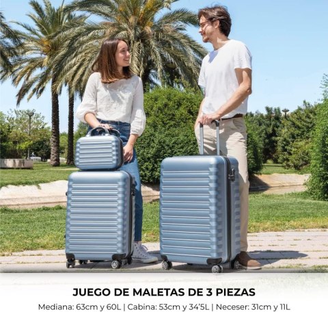 Zestaw twardych walizek walizka kabinowa 53 cm, średnia 63 cm i kosmetyczka