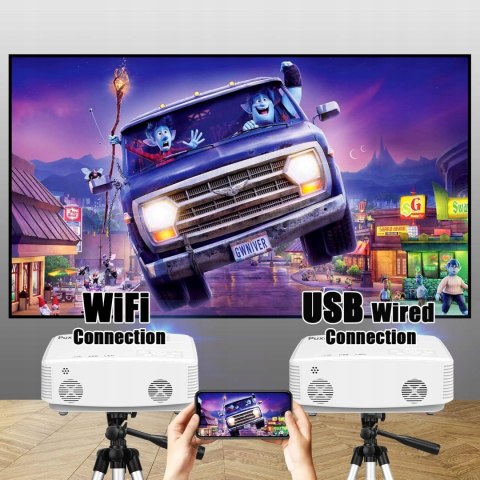 Projektor Puxinat WiFi 1080p Full HD 200 ANSI, przenośny mini projektor LCD