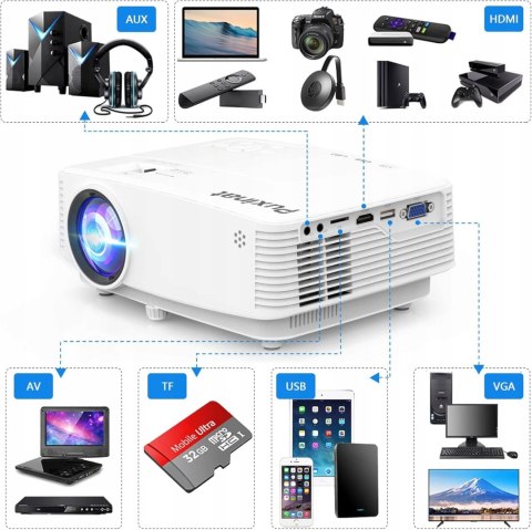 Projektor Puxinat WiFi 1080p Full HD 200 ANSI, przenośny mini projektor LCD