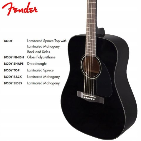 Fender CD-60 Dreadnought V3 DS, podstrunnica orzechowa, czarna.